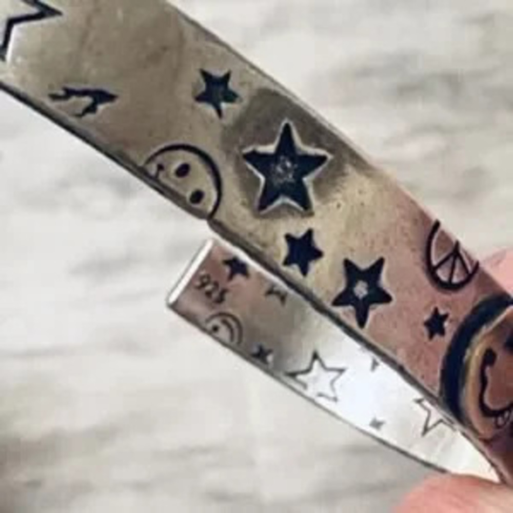 Sterling Silver Happy Face Smiley Bangle Bracelet